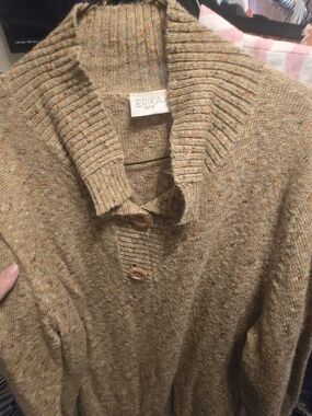 Erika Men's Speckled Tan V-Neck Shawl Collar Sweater